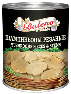 BALENO  Грибы консервированные: шампиньоны резанные,  нетто 400г/425мл