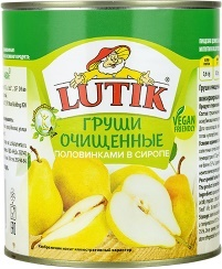 LUTIK Груши очищенные половинками в сиропе консервированные, масса нетто 850мл/820г/ чистый вес 460г