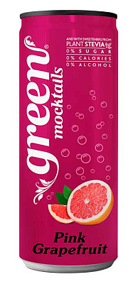 GREEN Pink Grapefruit  Напиток безалкогольный сильногазированный ароматизированный без сахара со вкусом Грейпфрута 0,33л