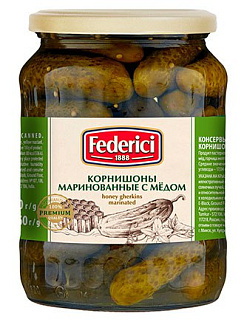 FEDERICI  Корнишоны маринованные с мёдом, масса нетто 720мл/670г