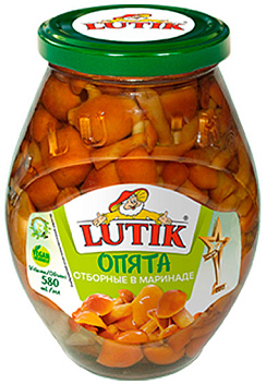 LUTIK Опята отборные в маринаде, 580 мл/530 г /280 г (Стекл.банка)