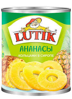 LUTIK Ананасы кольцами в сиропе (консервированные), масса нетто 580мл/560г