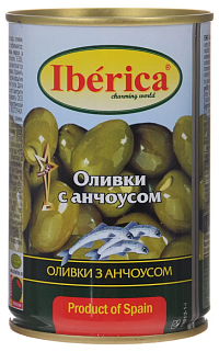 IBERICA Оливки с анчоусом, масса нетто 300г/314мл