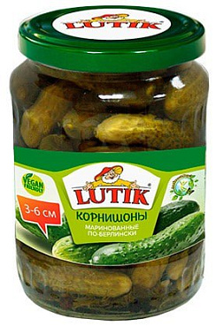 LUTIK  Корнишоны маринованные по-берлински 3-6 см, масса нетто 350г/370мл