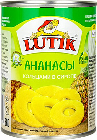 LUTIK Ананасы кольцами в сиропе (консервированные), масса нетто 850мл/825г