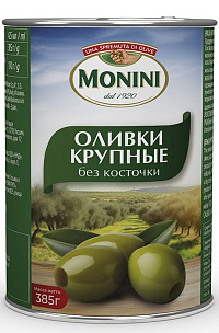 MONINI Оливки крупные без косточки, масса нетто 425мл/385г