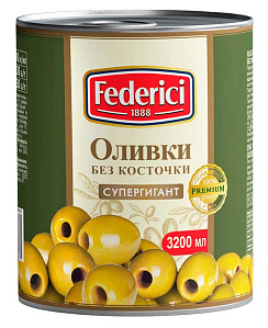 FEDERICI Оливки супергигант с косточкой, масса нетто 3кг/3100мл