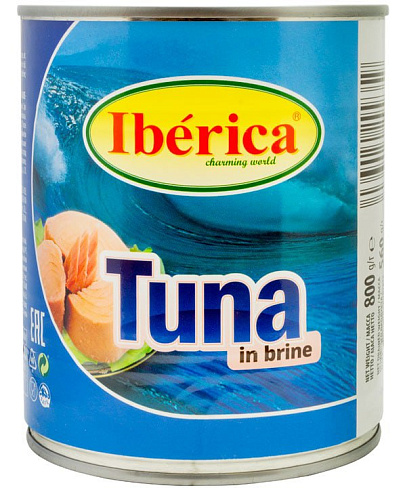 "Iberica" Рыбные консервы стерилизованные: тунец полосатый, филе-кусочки, масса нетто 800г