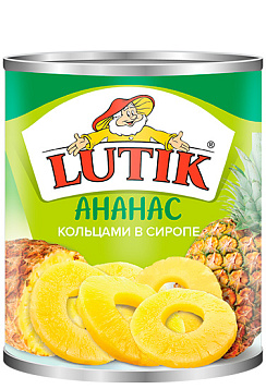 LUTIK Ананасы кольцами в сиропе консервированные, масса 3100мл