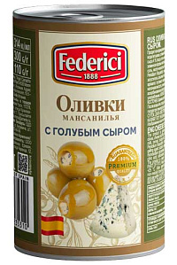 FEDERICI Оливки с голубым сыром, масса нетто 300г/314мл