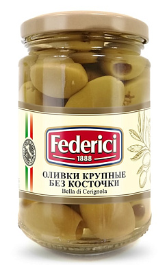 FEDERICI "Bella di Cerignola" Оливки крупные без косточки масса нетто 300г/170г