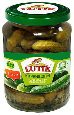 LUTIK  Корнишоны маринованные по-берлински 3-6 см, масса нетто 670г/720мл