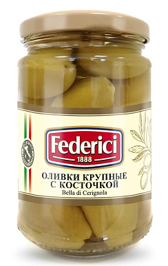 FEDERICI "Bella di Cerignola"  Оливки крупные с косточкой масса нетто 300г/170г