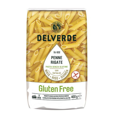 Макаронные изделия без глютена "Delverde" 0,4кг № 632 PENNE RIGATE Gluten Free