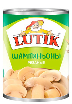 LUTIK  Грибы консервированные: шампиньоны резанные, масса нетто 400г/425мл