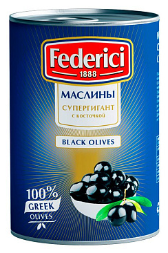 Federici Маслины супергигант с косточкой, масса нетто 3кг/3200мл
