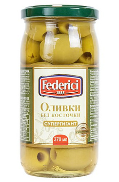 FEDERICI Оливки супергигант без косточки, масса нетто 345г/370мл