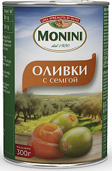 MONINI Оливки с семгой, масса нетто 300г/314мл (чистый вес 120г)
