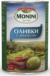 MONINI Оливки с анчоусом, масса нетто 300г/314мл (чистый вес 120г)