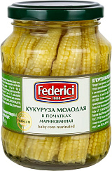 FEDERICI Кукуруза молодая в початках маринованная, масса нетто 340г/370мл